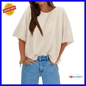 Oversized Knit Pullover Half Sleeve Boat Neck Sweater Women's Casual